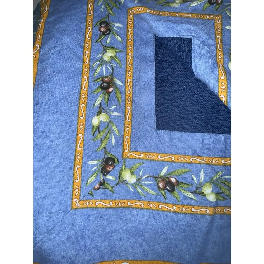 Nappe Olive Leaf Rectangle Blue French Country Tablecloth Handmade 112”X61”